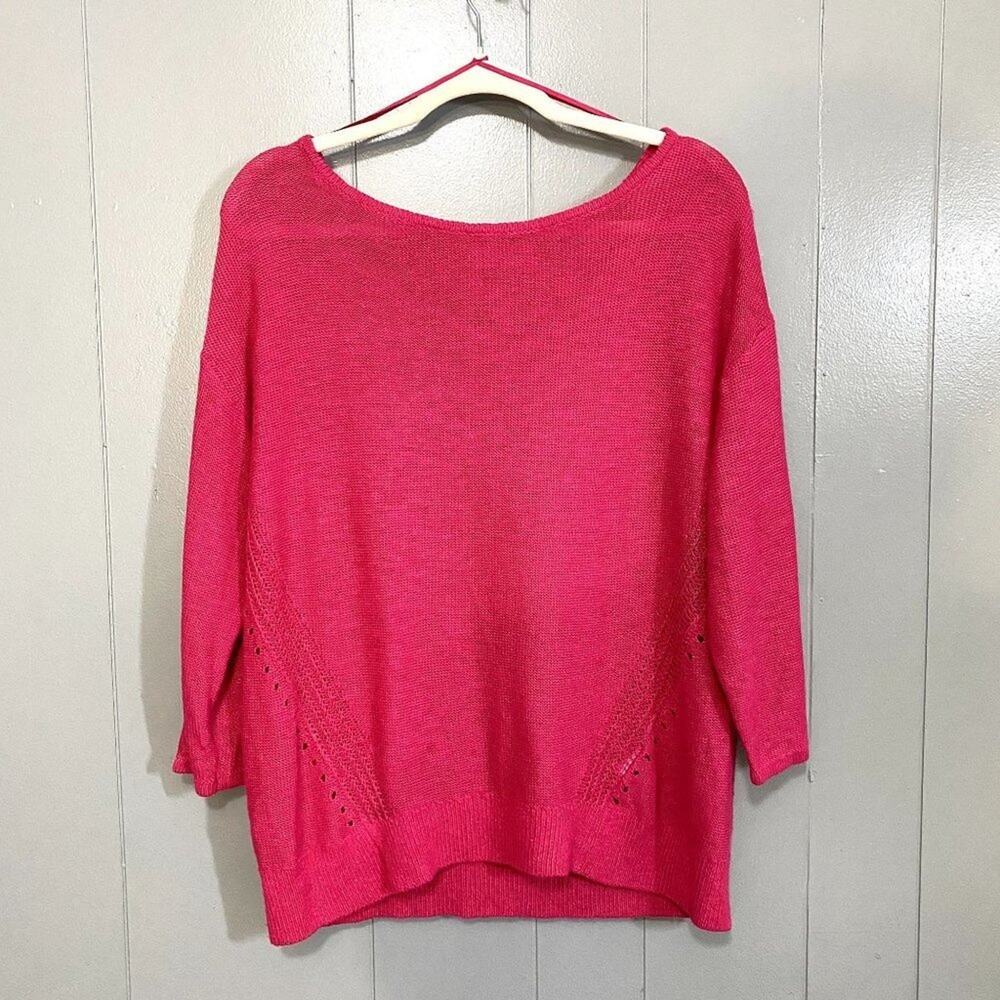 Anthropologie Mayfield Hot Pink Linen Blend Boatneck Boho Slouchy Sweater S